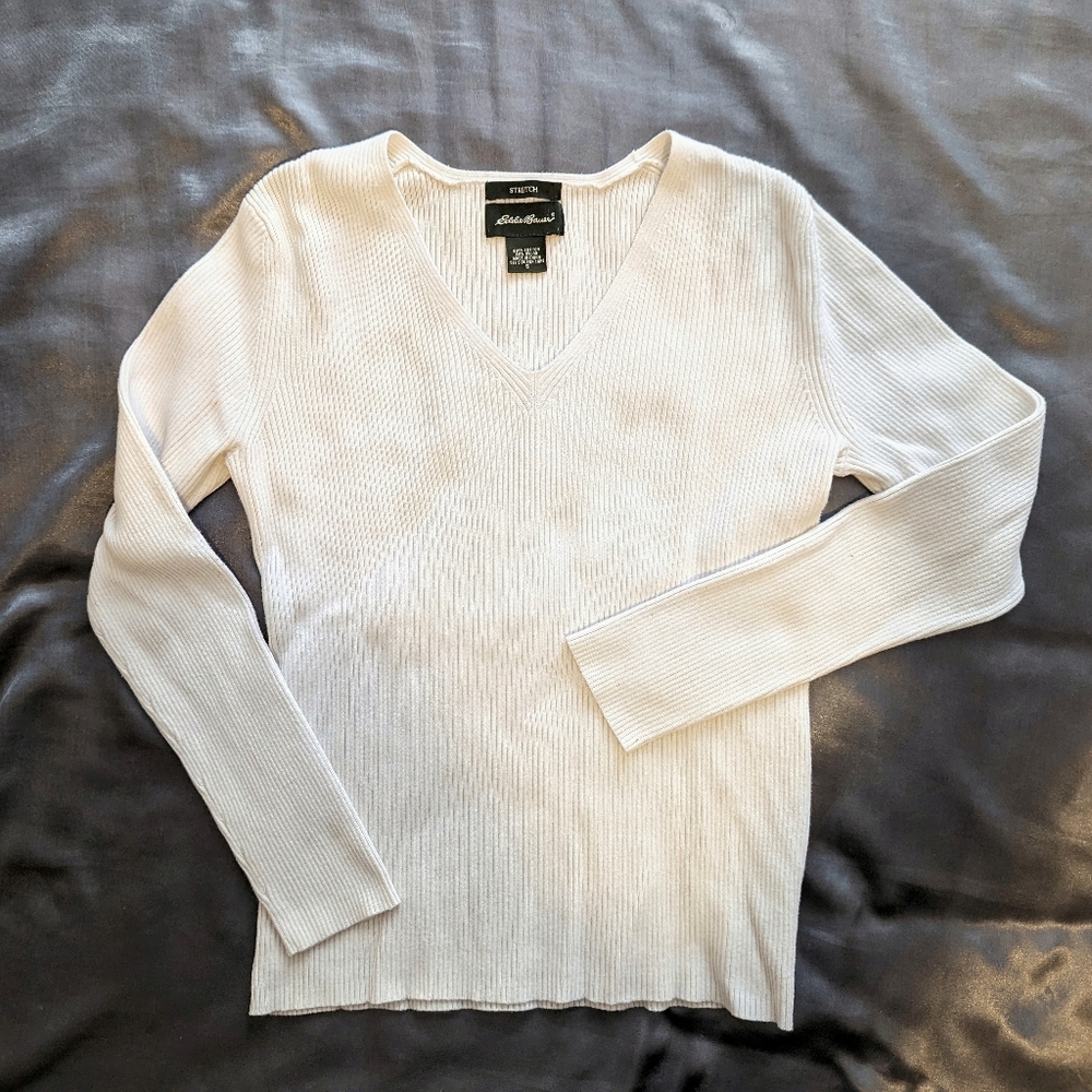 Cream Colored V- Neck Sweater